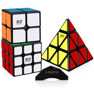 D-FantiX Speed Cube Set, 2x2x2 3x3x3 Pirámide Cubos de Velocidad Bundle - Qiyi Qidi 2x2 Qihang 3x3 Qiming Pirámide Cubo Puzzle Juguetes Negro