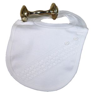 Hermosas Blanco babero con ventana Panel recortar con botones