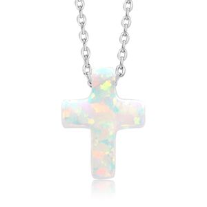 Unisex Ópalo de plata de ley 925 colgante en forma de cruz en 18" cadena para niños