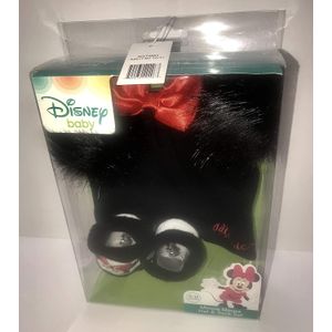 Disney - Juego de sombrero y calcetín para bebé con diseño de Minnie Mouse – Orejas de peluche bordadas con logotipo de Minnie con lazo de satén de 0