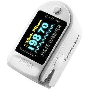 facelake fl-350 – Oxímetro de pulso con funda de transporte y baterías & Lanyard, blanco
