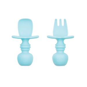 Bumkins - Juego de tenedores y cucharas para bebé, utensilios de silicona, LED para bebé, 1 para niños de 6 mg, color azul