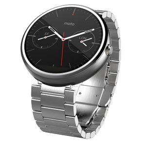Motorola Moto 360 Reloj inteligente de cuero negro, Metal 23mm, Metal claro