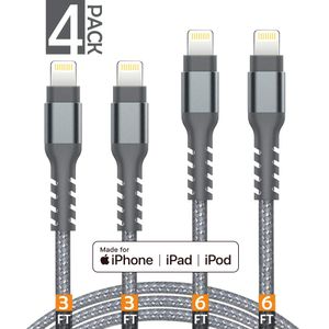 AHGEIIY - Cable de carga rápida de nailon trenzado de 8 pines a USB compatible con iPhone X, 8, 7, 6, 6S Plus, 8, 7, 6, 6S, iPad, iPod y más (4 unidad