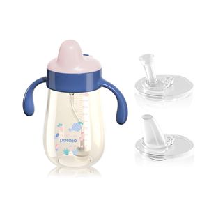 Copas de paja con peso para niños pequeños, a prueba de derrames, PPSU con asas para niños, botella de agua para bebés de 4 meses con 2 tipos de boqui