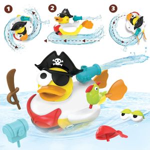 Juguete de baño para niños Yookidoo. Juguete de barco con cañón de agua. 15 piezas. Kit de creación de piratas de ajuste a presión para divertirse en