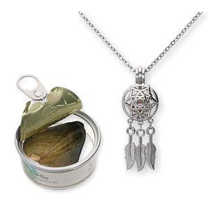 Pearlina Atrapasueños Cultured Pearl collar Oyster Kit tono plateado jaula W/Cadena De Acero Inoxidable De 18"