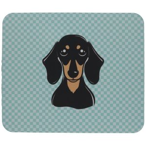 Caroline tesoros del tablero de ajedrez azul Smooth Black & Tan Dachshund Mouse Pad/Pad/Salvamanteles caliente (bb1153mp)