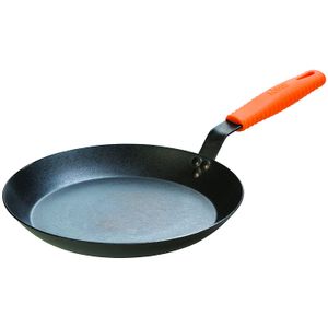 Lodge - Sartén de acero para carbón con manija de soporte de silicona y color naranja, 12", Negro/Anaranjado