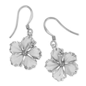 Plata de ley 5/8 inch Hibiscus Dangle Earrings