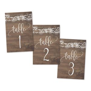 1 – 25 luces de madera rústica número de mesa de doble cara para boda, recepción, restaurante, fiesta de cumpleaños, caligrafía impresa numerada tarje