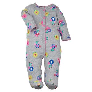 Pajamas de algodón para bebés y niñas, color gris, diseño floral, para dormir y jugar
