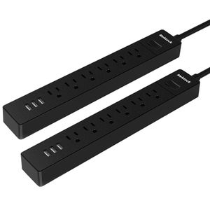 nekteck paquete de 2 regleta de alimentación plana enchufe de pared con 6 salidas de CA, 15 W 3 puertos USB cargador para iPhone, iPad, Samsung Galaxy