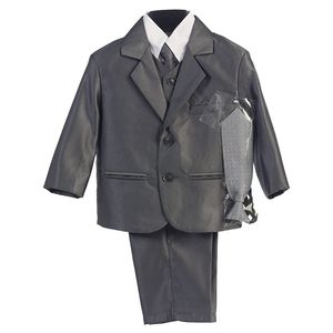 Boy's 2-Button Metallic Suit in Pewter or Silver (Infant-Tween) Vest 2 Ties