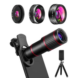 MACTREM Kit de lentes para teléfono móvil 9 en 1, 20X Telephoto Lente, 205° ojo de pez, 0.5X lente gran angular, 25X lente macro, compatible con iPhon