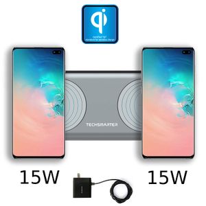 Techsmarter TSWireless Qi Certificado 30W Wireless Fast Charge Pad Duo para Samsung S10. Compatible también con Samsung S9, S8, S7, Note 9, Qi Airpods