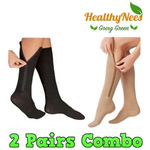 HealthyNees - Juego de 2 pares de calcetines de compresión con cremallera para dedo del pie cerrado, 20-30 mmHg, L/XL