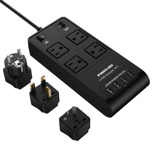 Surge Protector 3500j Poweradd 4-Outlet Power Strip Viajes Internacionales universal con todo el mundo UK/AU/EU Adaptadores + 4 puertos USB Smart – Ne