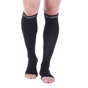 Doc Miller Calcetines de compresión de punta abierta de alta calidad – 1 par de 30 – 40 mmHg mujeres hombres rodilla de alta graduación apoyo médico C