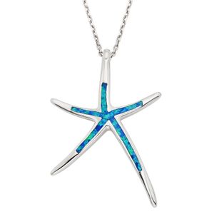 Colgante de estrella de mar en ópalo de imitación y plata esterlina con cadena de 18 pulgadas, plata de ley, Azul, amk5270