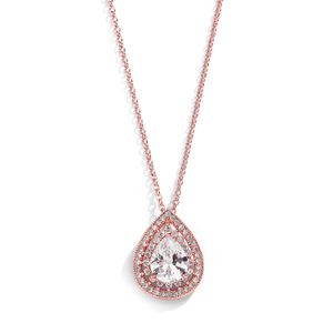 Mariell - Colgante solitario de oro rosa con circonita cúbica enmarcada en forma de perla – Vintage boda novia joyería