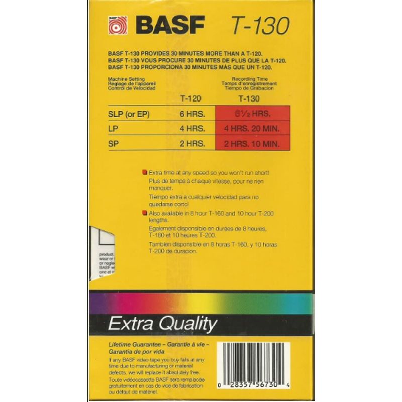 Nueva cinta BASF VHS T130 estudio de grabación MUSICAL Stero 6 1/2 hora de sellado de fábrica 