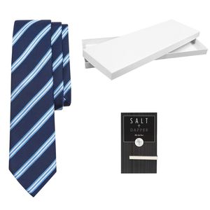 Sal & atildada Mens Woven Seda Corbata de lujo con Tie Bar & Caja de Regalo, talla única , Marino