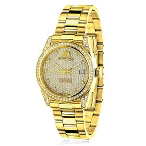 Iced Out LUXURMAN Ladies Diamond Reloj chapado en oro amarillo 1.5 CT Tribeca