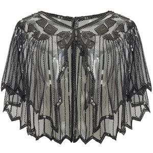 BABEYOND 1920s Shawl Wraps Sequin Beaded Evening Cape Bridal Shawl Bolero Flapper Cover Up