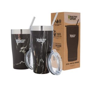 Vaso térmico Cruisers Healthy Human con paja de acero inoxidable y tapa transparente. Mantiene bebidas frías y calientes el doble de tiempo. Termo de