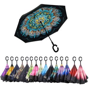 AWEOODS Paraguas Inverso Resistente al Viento Reverso Plegable Doble Capa Viaje Paraguas con Forma C Mango