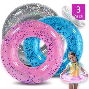 Tubo de piscina con purpurina (3 unidades) con color rosa y azul plateado, anillo de natación inflable, juguetes de piscina para decoraciones de fiest