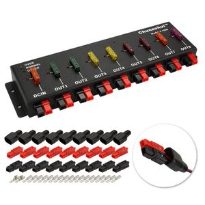 Chunzehui F-1008 - Cable divisor de alimentación horizontal de 9 puertos (40 A, 1 entrada y 8 salidas)