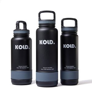 KOLD. Water Bottle 18oz - 40oz Coldest Vacuum Insulated Stainless Steel Sports Bottle, Wide Mouth, with Caribiner Handle Lid, and 5 Different Colored