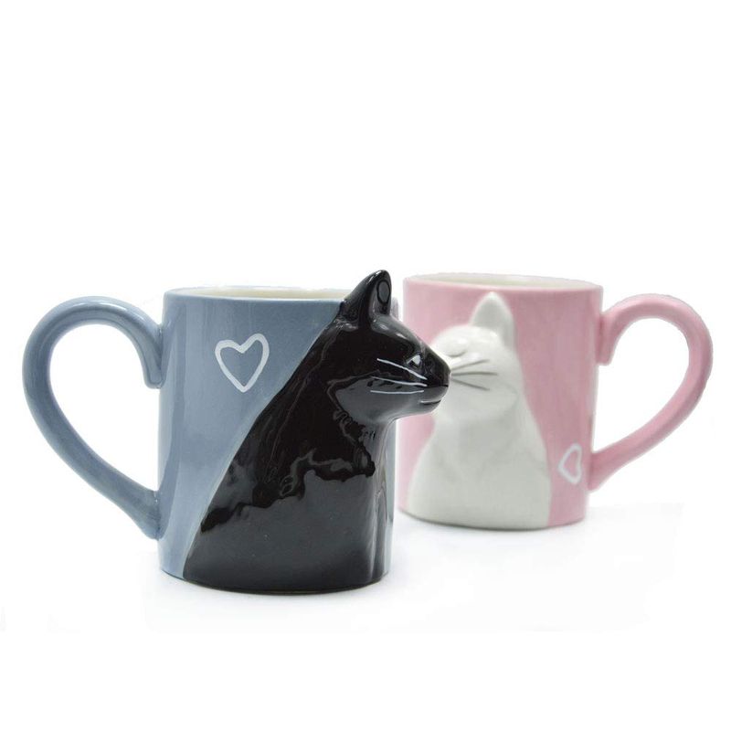 Taza de café Kiss para gato hecha a mano, divertida taza de cerámica