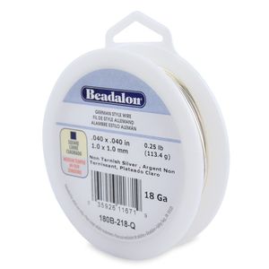 Beadalon – Alambre Calibre 18 Plata, Resistente al desgaste Plato cuadrado (alambre, 1/4-Pound